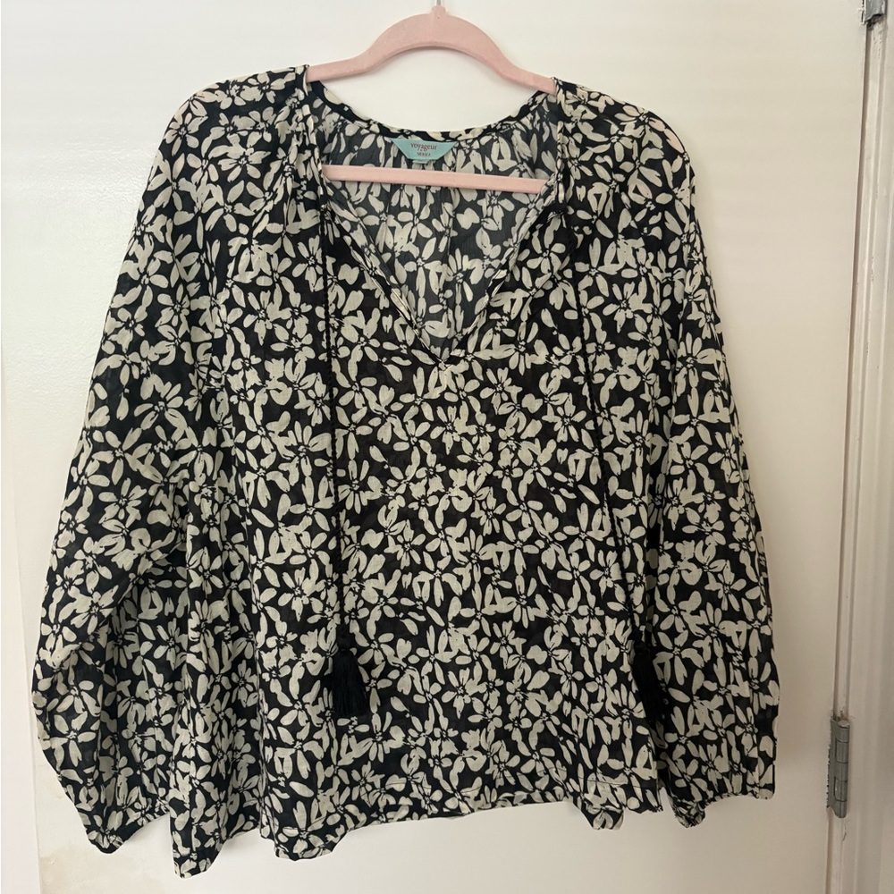 MERSEA Chic Black and White Floral Blouse